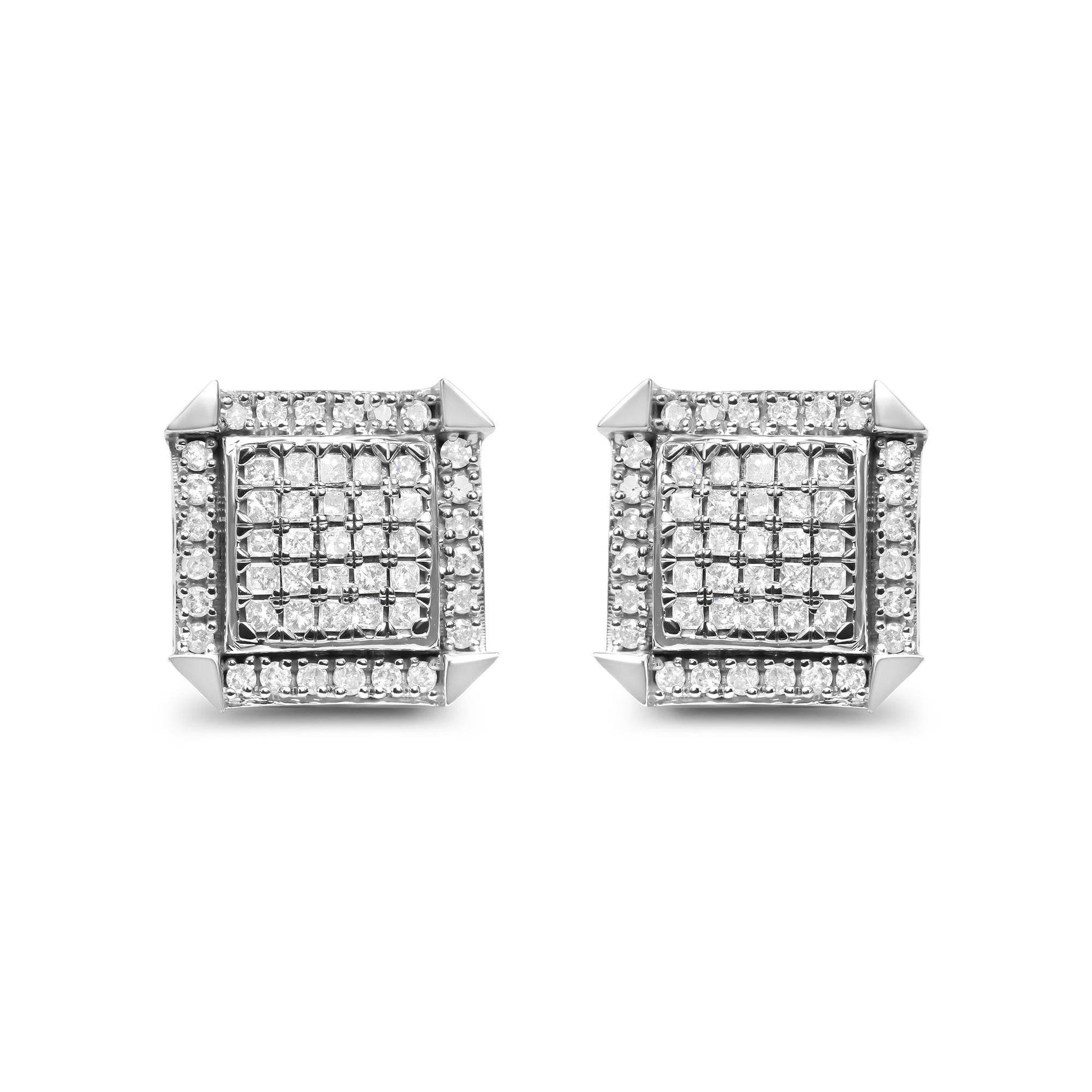 10K White Gold 1.0 Cttw Diamond Composite with Halo Stud Earrings (H-I Color, I1-I2 Clarity) - Bijoux-NYC Direct