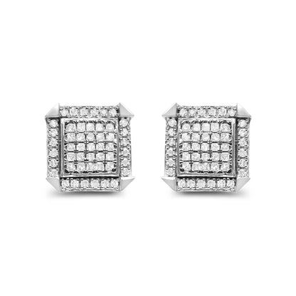 10K White Gold 1.0 Cttw Diamond Composite with Halo Stud Earrings (H-I Color, I1-I2 Clarity) - Bijoux-NYC Direct
