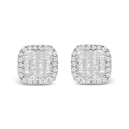 10K White Gold Invisible Set 1/2 Cttw Diamond Composite and Halo Stud Earrings (H-I Color, I1-I2 Clarity) - Bijoux-NYC Direct