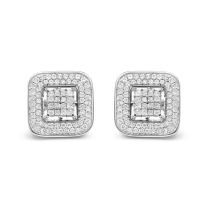 10K White Gold 1.0 Cttw Round and Princess Cut Diamond Composite Open Halo Stud Earrings (H-I Color, SI1-SI2 Clarity) - Bijoux-NYC Direct