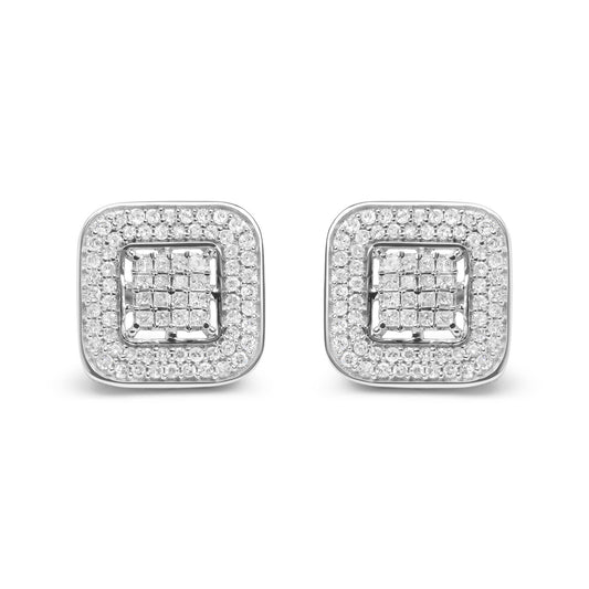10K White Gold 1.0 Cttw Round and Princess Cut Diamond Composite Open Halo Stud Earrings (H-I Color, SI1-SI2 Clarity) - Bijoux-NYC Direct