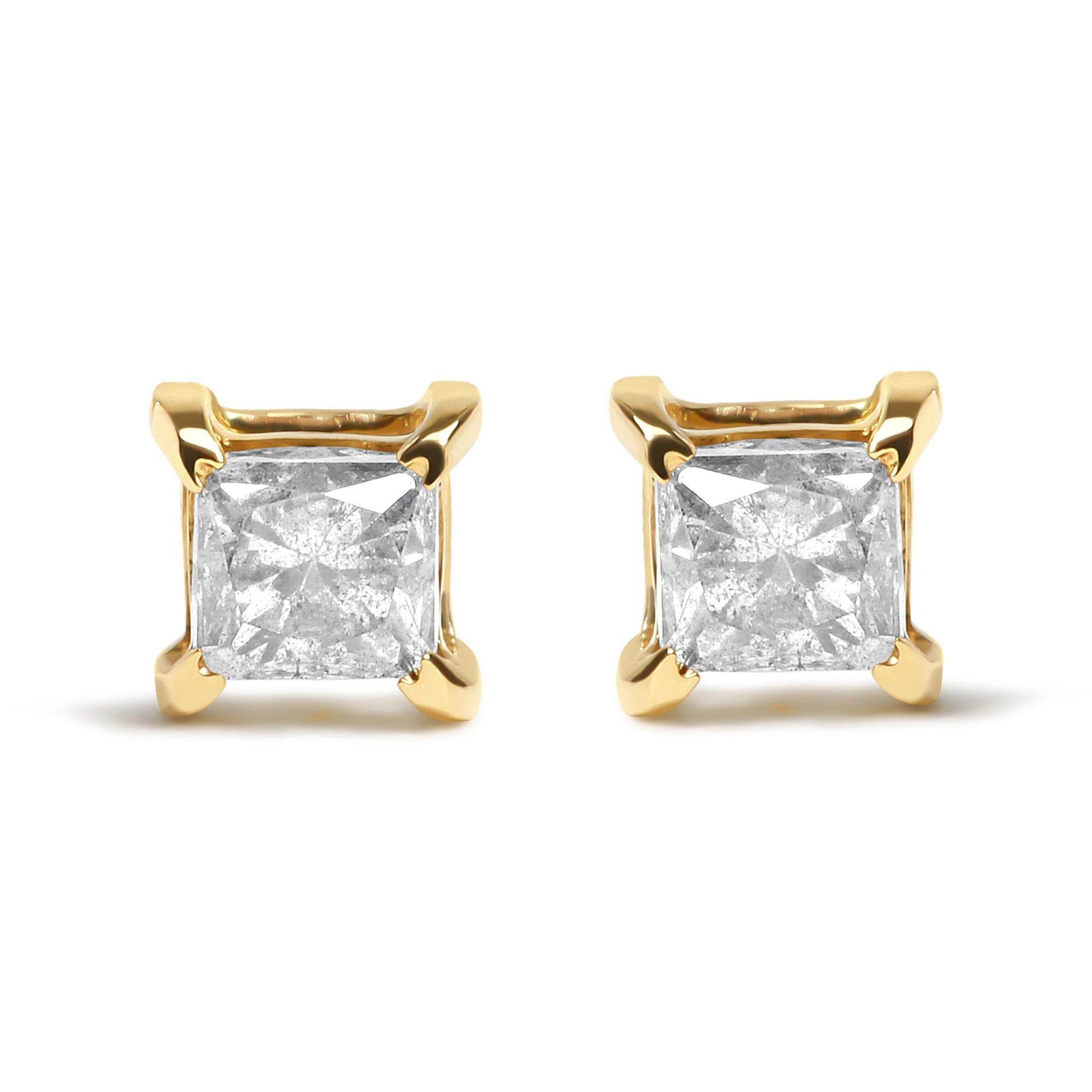 10K Yellow Gold 5/8 Cttw Princess Cut Diamond 4-Prong Solitaire Stud Earrings (J-K Color, I2-I3 Clarity) - Bijoux-NYC Direct