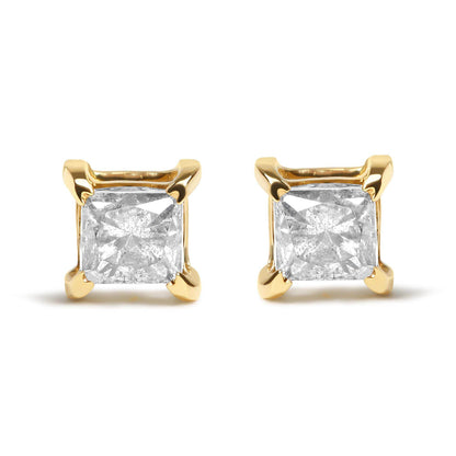 10K Yellow Gold 5/8 Cttw Princess Cut Diamond 4-Prong Solitaire Stud Earrings (J-K Color, I2-I3 Clarity) - Bijoux-NYC Direct