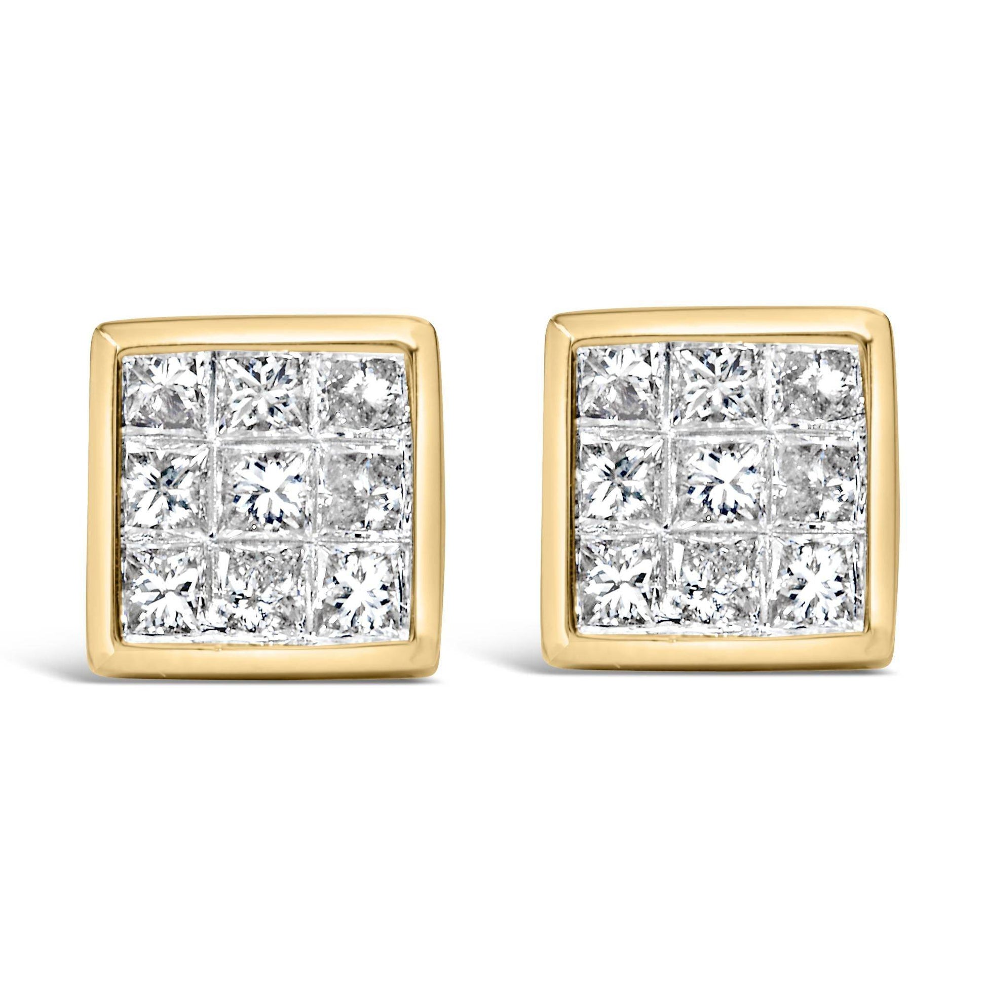 14K Yellow Gold 1.0 Cttw Princess Cut Diamond Composite Stud Earrings with Screw Backs (J-K Color, SI1-SI2 Clarity) - Bijoux-NYC Direct