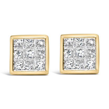 14K Yellow Gold 1.0 Cttw Princess Cut Diamond Composite Stud Earrings with Screw Backs (J-K Color, SI1-SI2 Clarity) - Bijoux-NYC Direct