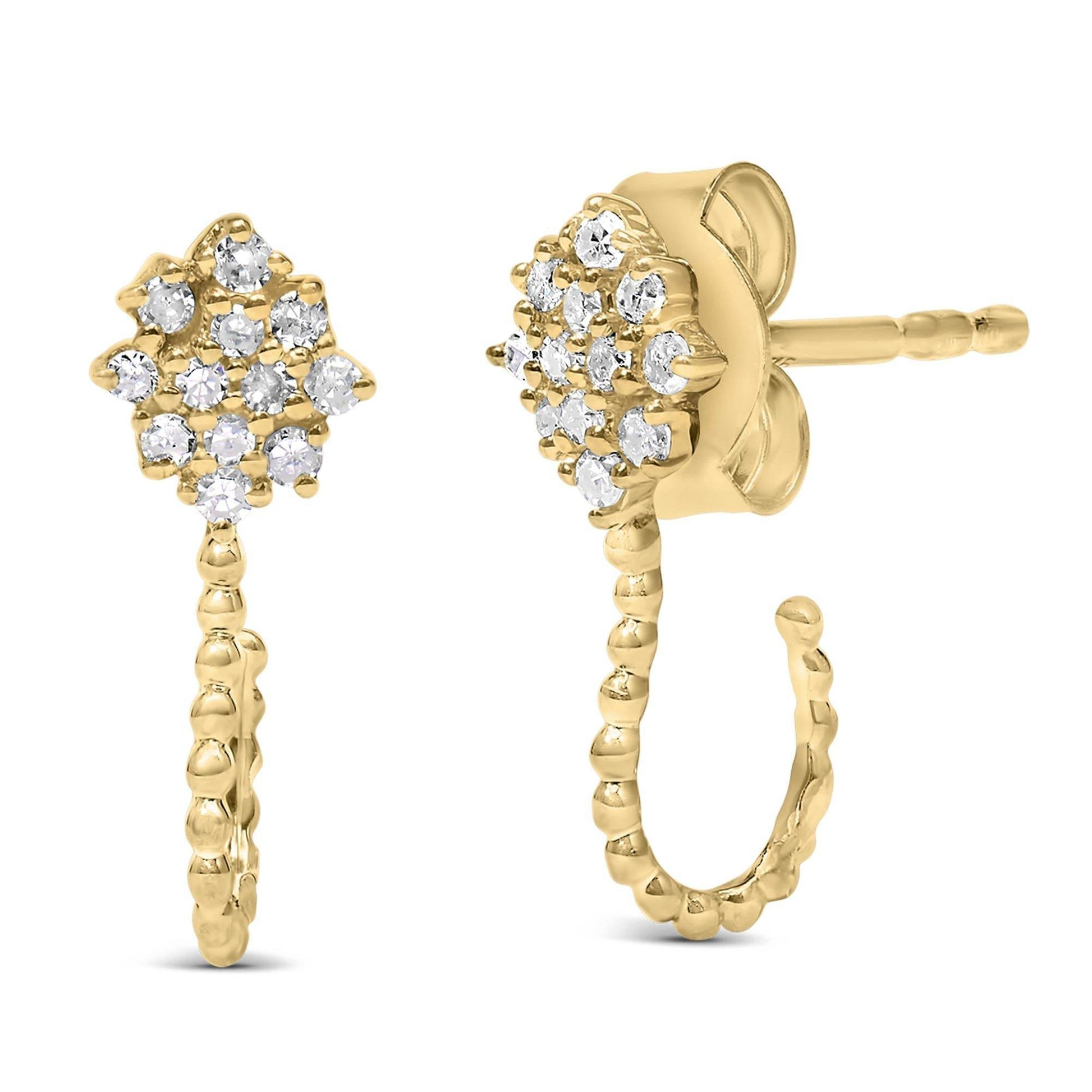 14K Yellow Gold Plated .925 Sterling Silver 1/10 Cttw Diamond Floral Cluster and Beaded Hoop Stud Earrings (H-I Color, I1-I2 Clarity) - Bijoux-NYC Direct