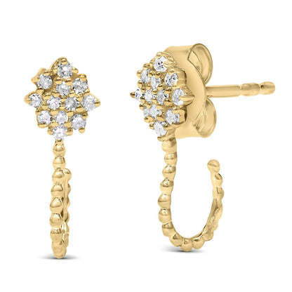 14K Yellow Gold Plated .925 Sterling Silver 1/10 Cttw Diamond Floral Cluster and Beaded Hoop Stud Earrings (H-I Color, I1-I2 Clarity) - Bijoux-NYC Direct