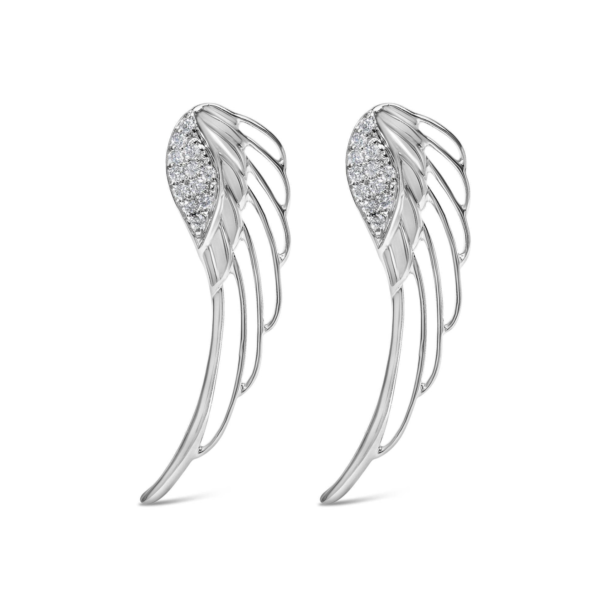 14K White Gold 1/4 Cttw Lab Grown Diamond Angel Wing Stud Earrings (F-G Color, VS1-VS2 Clarity) - Bijoux-NYC Direct