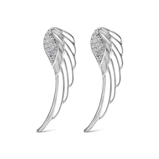 14K White Gold 1/4 Cttw Lab Grown Diamond Angel Wing Stud Earrings (F-G Color, VS1-VS2 Clarity) - Bijoux-NYC Direct