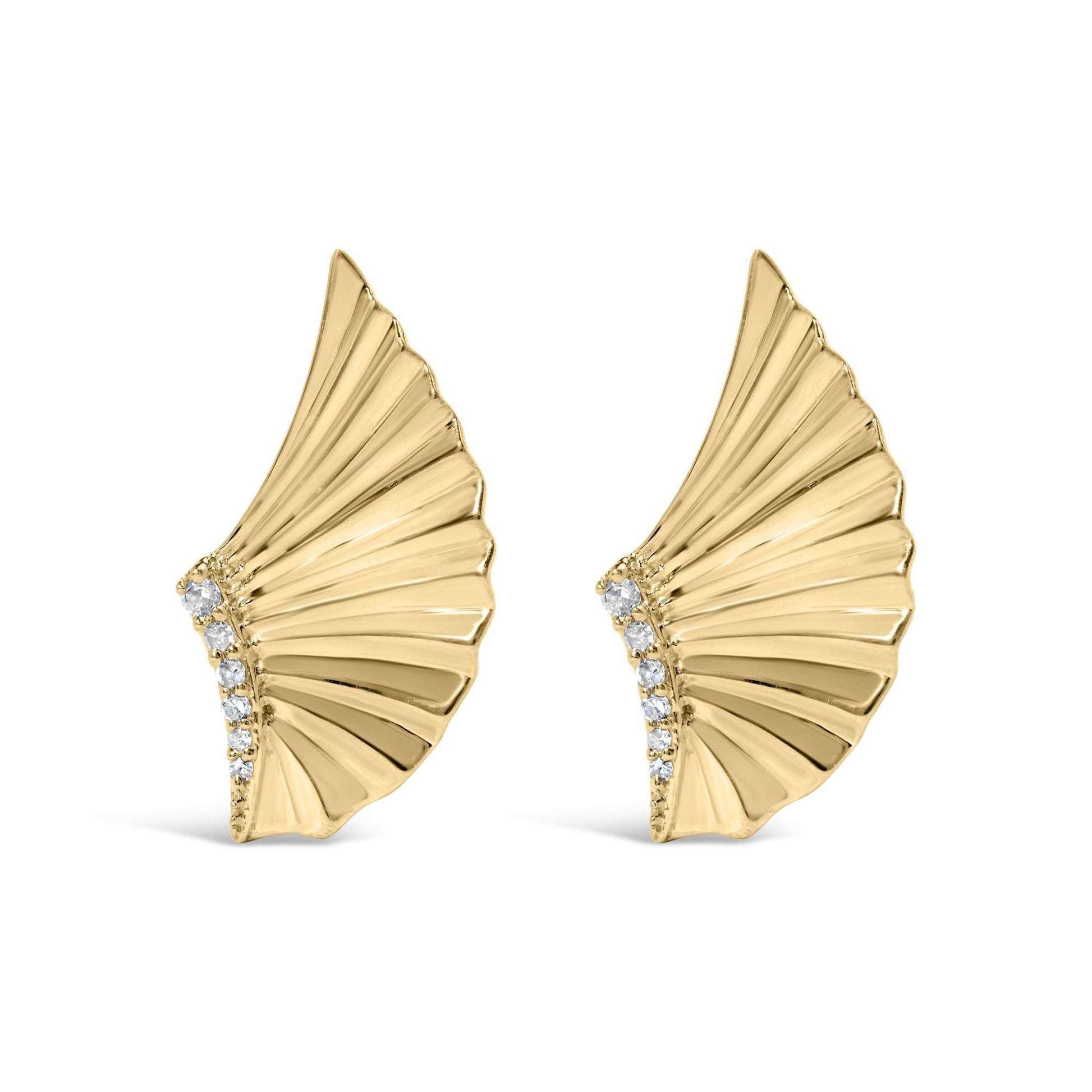 14K Yellow Gold Plated .925 Sterling Silver Diamond Accent Fan Wing Stud Earrings (H-I Color, I1-I2 Clarity) - Bijoux-NYC Direct