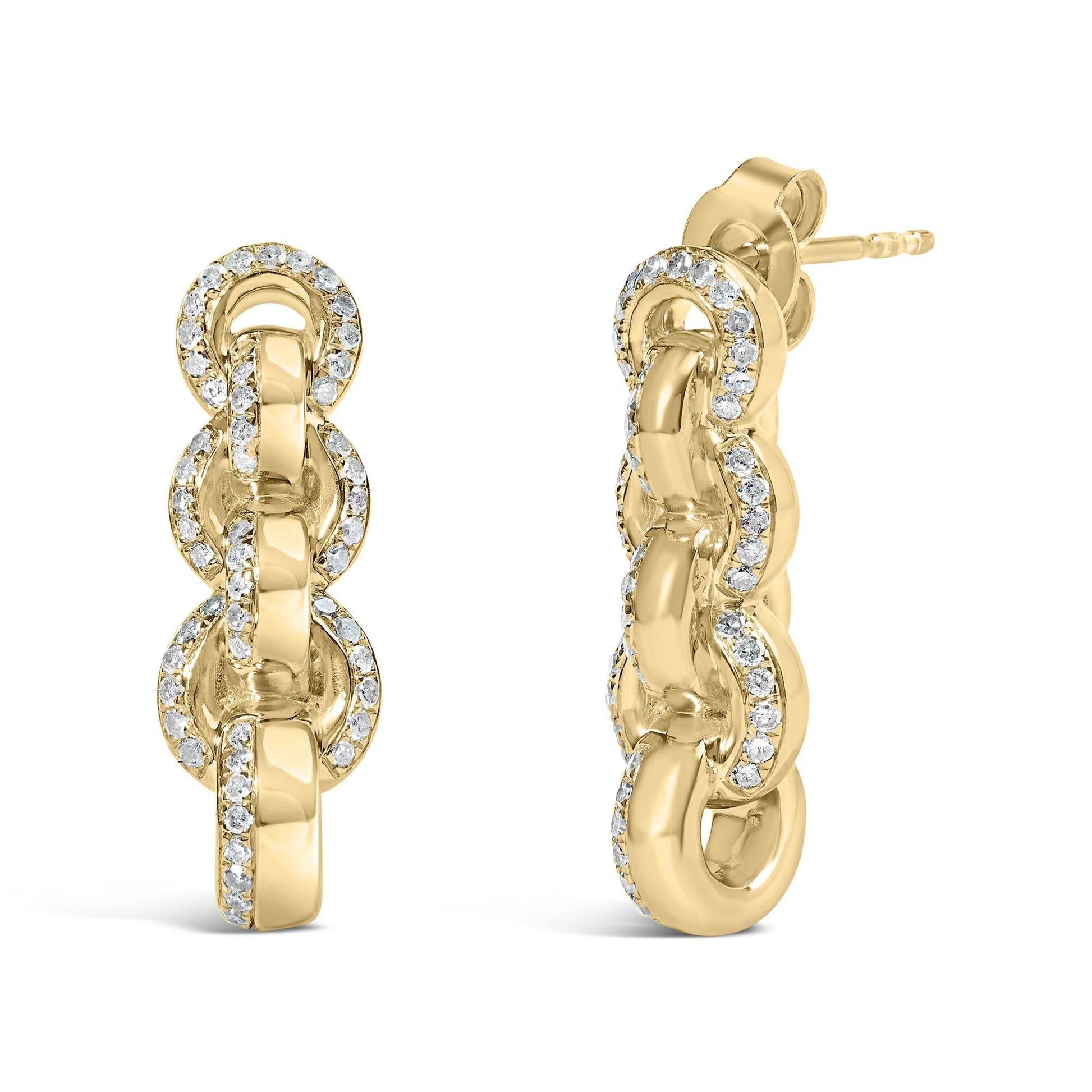 14K Yellow Gold Plated .925 Sterling Silver 3/4 Cttw Diamond Chain Link Drop Earrings (H-I Color, I1-I2 Clarity) - Bijoux-NYC Direct