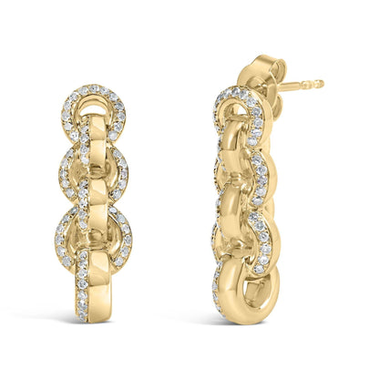 14K Yellow Gold Plated .925 Sterling Silver 3/4 Cttw Diamond Chain Link Drop Earrings (H-I Color, I1-I2 Clarity) - Bijoux-NYC Direct