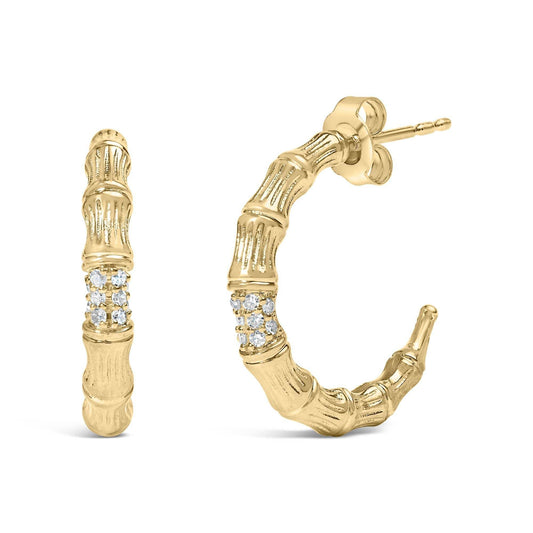 14K Yellow Gold Plated .925 Sterling Silver 1/6 Cttw Hammered J Hoop Earrings (H-I Color, I1-I2 Clarity) - Bijoux-NYC Direct