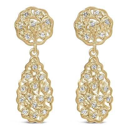 14K Yellow Gold Plated Sterling Silver 1/5 Cttw Diamond Teardrop Filigree Earrings (H-I Color, I1-I2 Clarity) - Bijoux-NYC Direct