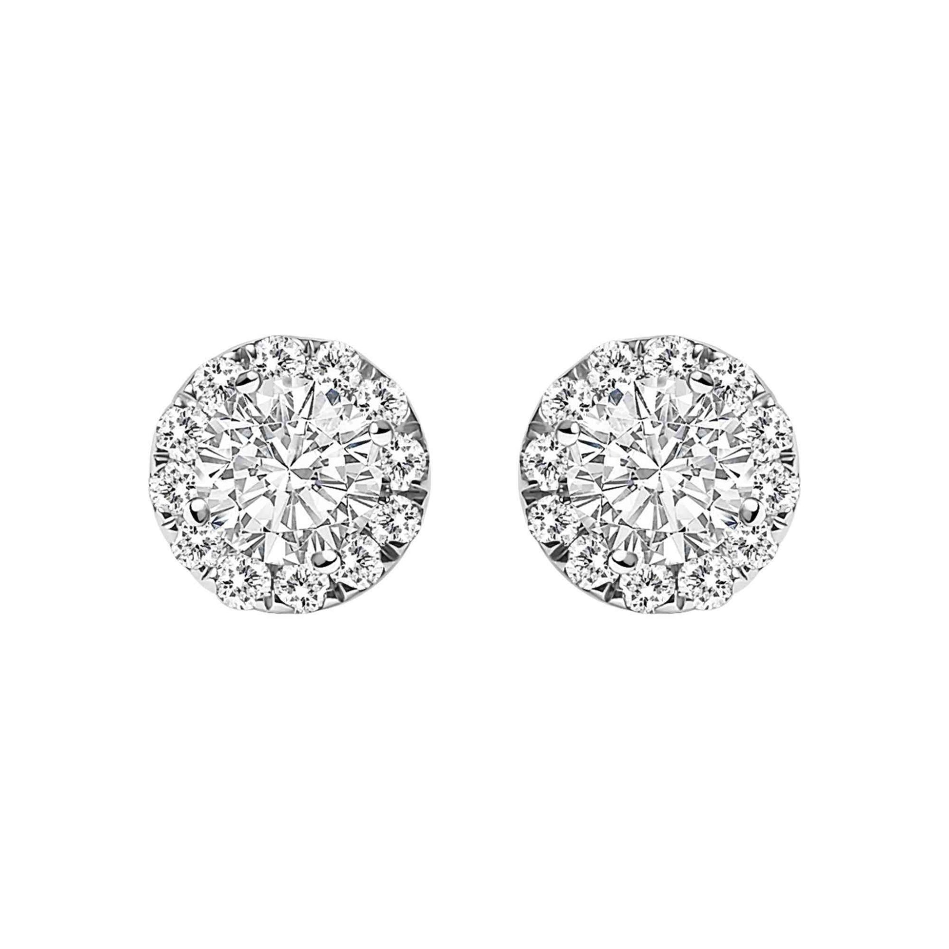 14K White Gold 1/2 Cttw Lab-Grown Diamond Halo Stud Earring (F-G Color, VS1-VS2 Clarity) - Bijoux-NYC Direct