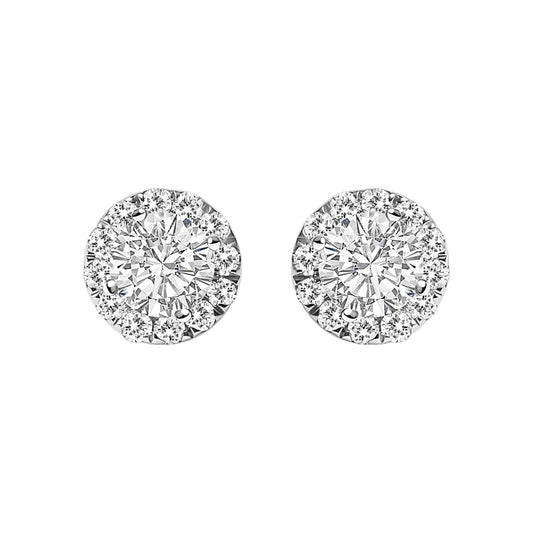 14K White Gold 1/2 Cttw Lab-Grown Diamond Halo Stud Earring (F-G Color, VS1-VS2 Clarity) - Bijoux-NYC Direct