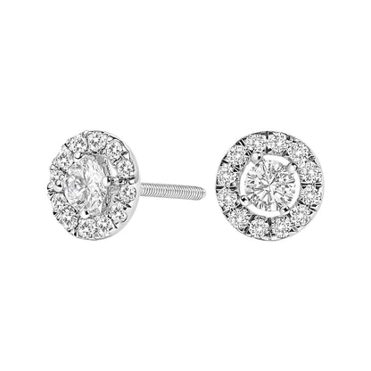 14K White Gold 3/4 Cttw Lab-Grown Diamond Floating Halo Stud Earring (F-G Color, VS1-VS2 Clarity) - Bijoux-NYC Direct