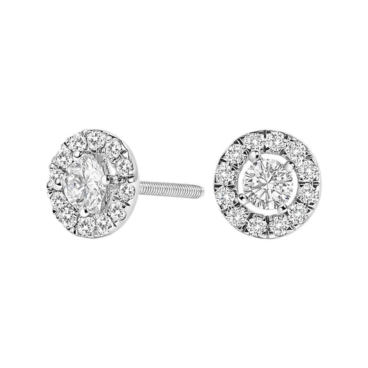 14K White Gold 3/4 Cttw Lab-Grown Diamond Floating Halo Stud Earring (F-G Color, VS1-VS2 Clarity) - Bijoux-NYC Direct