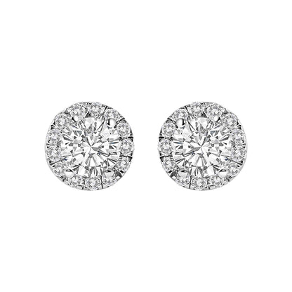 14K White Gold 1.0 Cttw Lab-Grown Diamond Halo Stud Earring (F-G Color, VS1-VS2 Clarity)