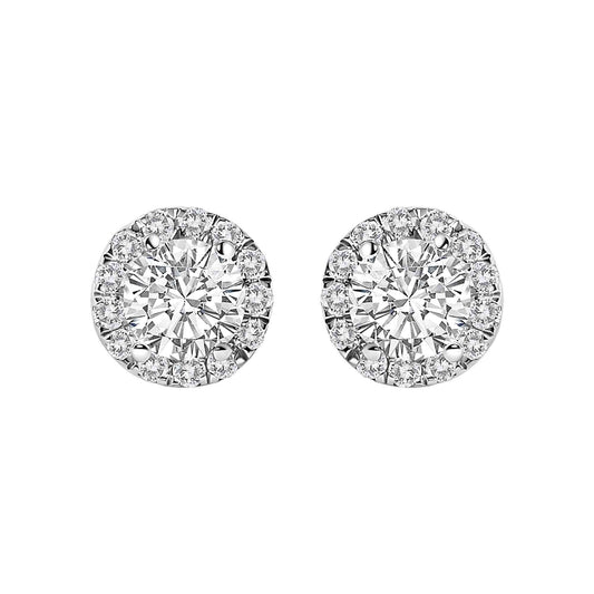 14K White Gold 1.0 Cttw Lab-Grown Diamond Halo Stud Earring (F-G Color, VS1-VS2 Clarity)