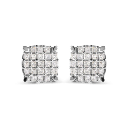 10K White Gold 3/4 Cttw Princess Diamond Composite Cushion Shape Stud Earrings (I-J Color, I1-I2 Clarity) - Bijoux-NYC Direct