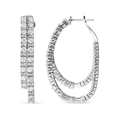 14K White Gold 4.0 Cttw Diamond Asymmetrical Inside Out Double-Hoop Earrings (I-J Color, I1-I2 Clarity) - Bijoux-NYC Direct
