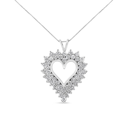 .925 Sterling Silver 4 Cttw Round-Cut Double Row Composite Diamond Heart 18" Pendant Necklace (K-L Color, I1-I2 Clarity) - Bijoux-NYC Direct