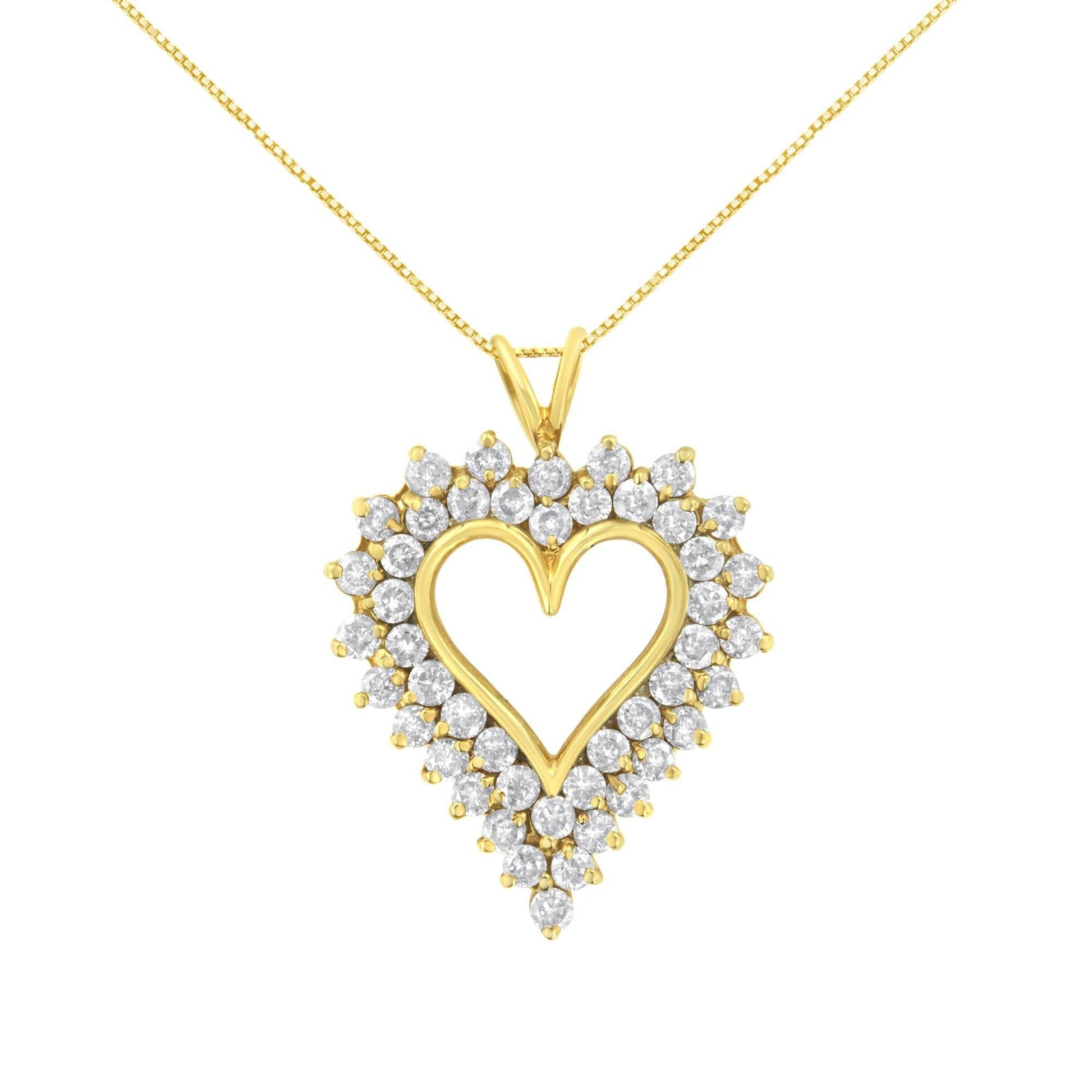 14K Yellow Gold .925 Sterling Silver 4 cttw Round-cut Diamond Cluster Heart Pendant Necklace (K-L Color, I1-I2 Clarity) - Bijoux-NYC Direct
