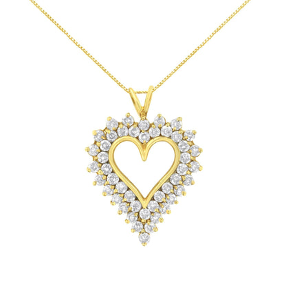 14K Yellow Gold .925 Sterling Silver 4 cttw Round-cut Diamond Cluster Heart Pendant Necklace (K-L Color, I1-I2 Clarity) - Bijoux-NYC Direct