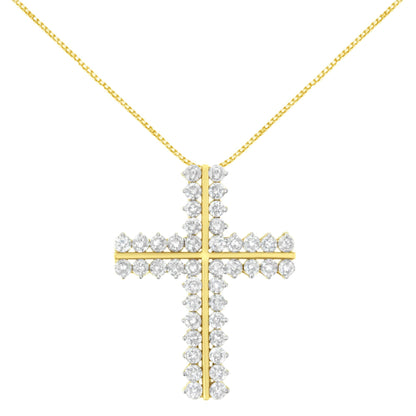 10K Yellow Gold 4.0 Cttw Diamond Two Row Cross 18" Pendant Necklace (J-K Clarity, I1-I2 Color) - Bijoux-NYC Direct