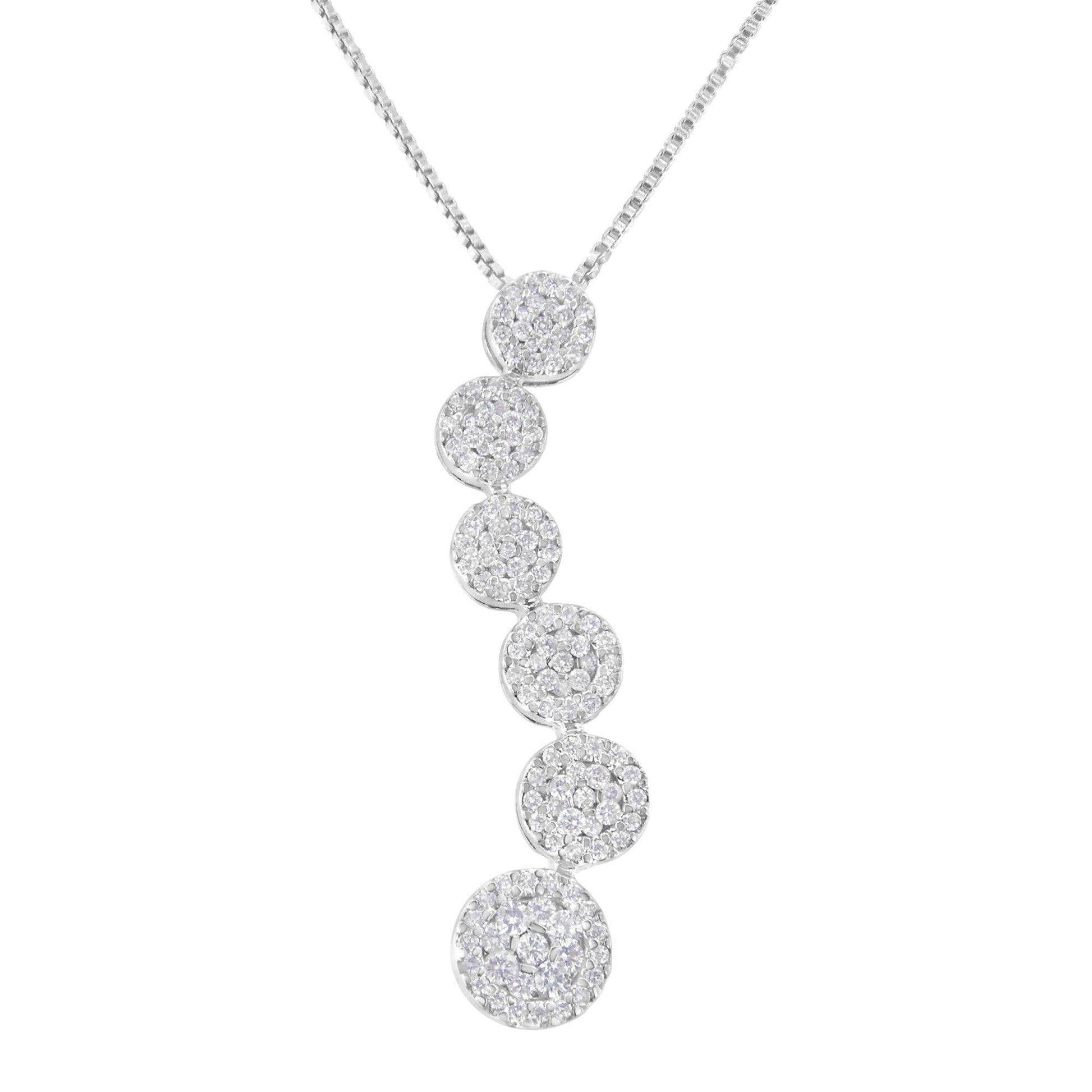 14K White Gold 1 cttw Diamond Cluster Journey Pendant Necklace (H-I, I1-I2) - Bijoux-NYC Direct