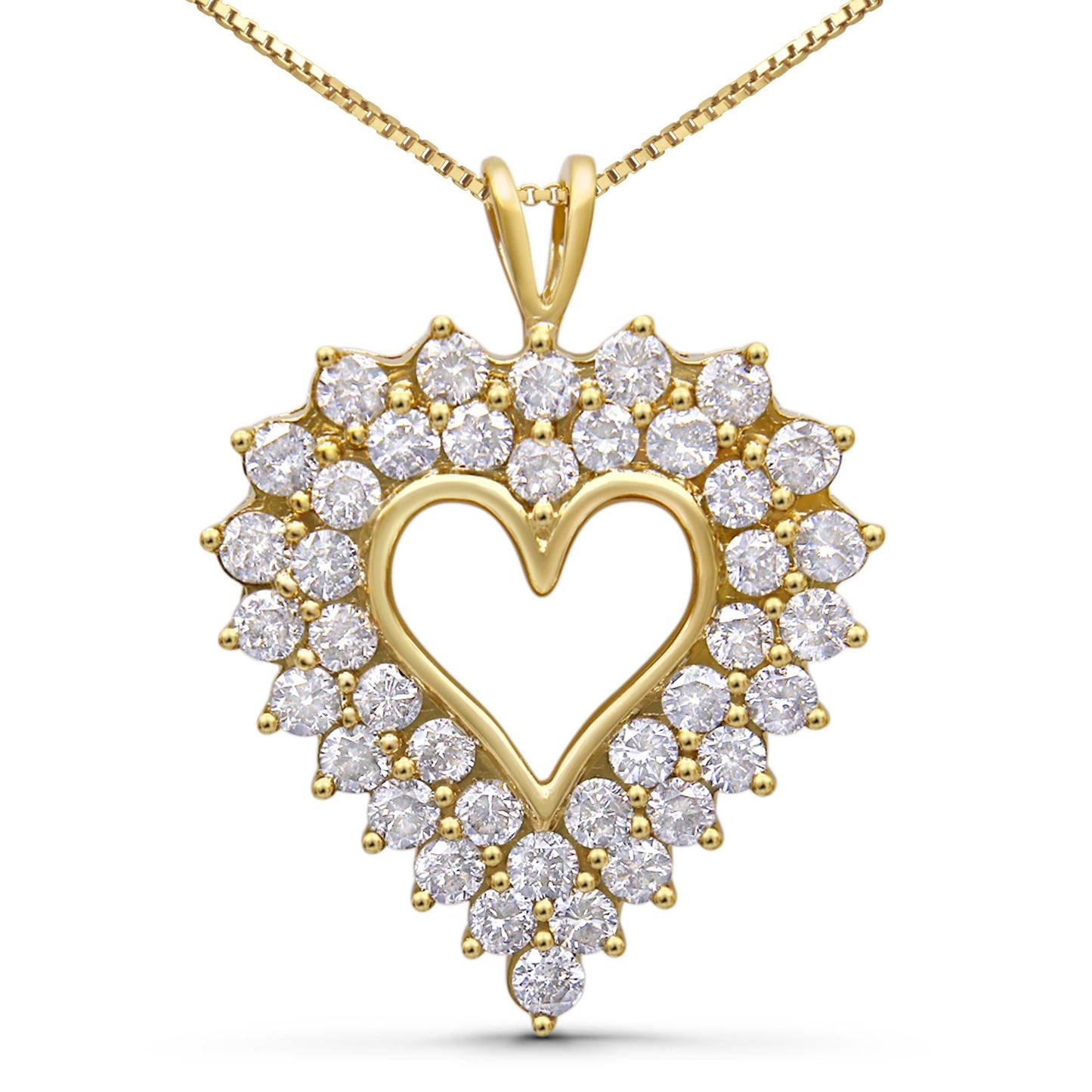 14K Yellow Gold Plated .925 Sterling Silver 4.0 Cttw Diamond Two Row Open Heart 18" Pendant Necklace (K-L Color, I1-I2 Clarity) - Bijoux-NYC Direct