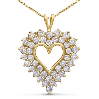 14K Yellow Gold Plated .925 Sterling Silver 4.0 Cttw Diamond Two Row Open Heart 18" Pendant Necklace (K-L Color, I1-I2 Clarity) - Bijoux-NYC Direct