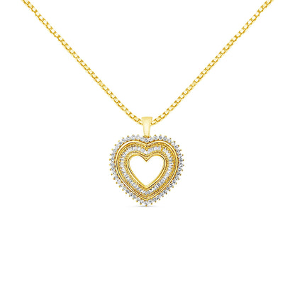14K Yellow Gold Plated .925 Sterling Silver 1.0 Cttw Round and Baguette-Cut Diamond Composite Hearth 18" Pendant Necklace (I-J Color, I1-I2 Clarity) - Bijoux-NYC Direct