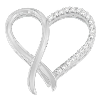 .925 Sterling Silver 1/4 cttw Round Cut Diamond Ribbon and Heart Accent Pendant Necklace (H-I, I2-I3) - Bijoux-NYC Direct