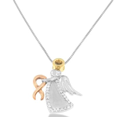 10K Tri-Color Gold Diamond-Accented Angel Awareness Ribbon Pendant Necklace (H-I Color, I1-I2 Clarity) - Bijoux-NYC Direct