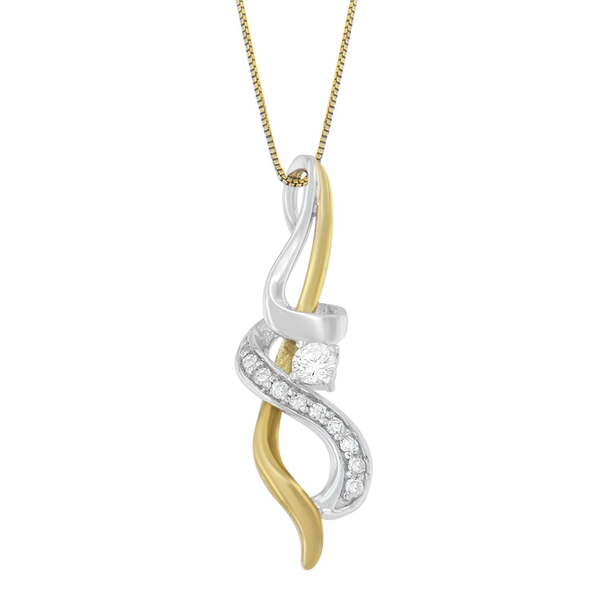Espira 10K Two-tone Gold 1/5 cttw Diamond Intertwined Swirl Pendant Necklace (J-K, I1-I2) - Bijoux-NYC Direct