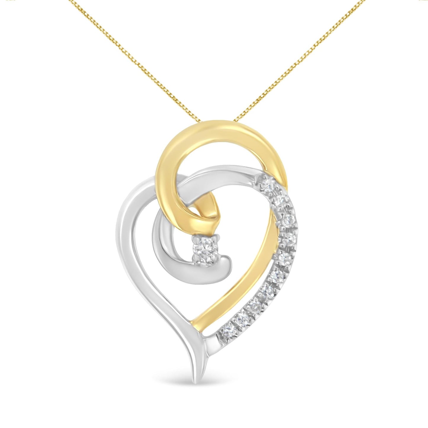 10K Yellow and White Gold Diamond Accent Open Double Heart Spiral Curl 18" Pendant Necklace (J-K Color, I2-I3 Clarity) - Bijoux-NYC Direct