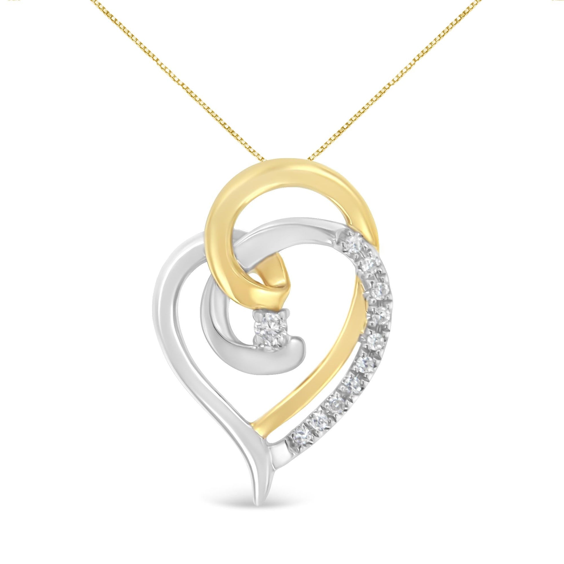10K Yellow and White Gold Diamond Accent Open Double Heart Spiral Curl 18" Pendant Necklace (J-K Color, I2-I3 Clarity) - Bijoux-NYC Direct
