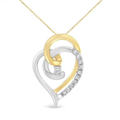 10K Yellow and White Gold Diamond Accent Open Double Heart Spiral Curl 18" Pendant Necklace (J-K Color, I2-I3 Clarity) - Bijoux-NYC Direct