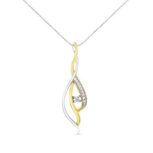 Two-tone wave-shaped pendant with a diamond on a white background