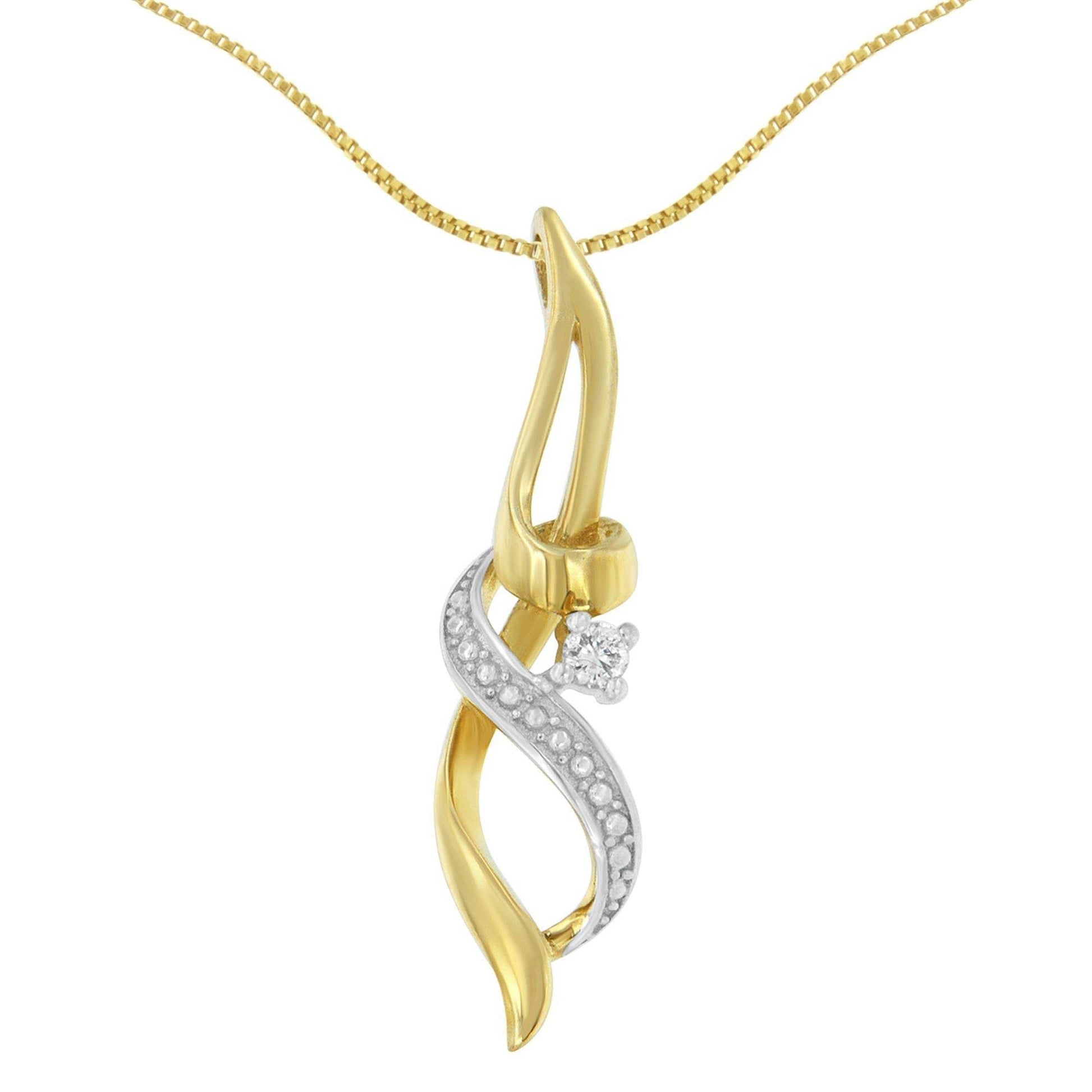 Espira 10K Yellow Gold 1/20 cttw Round Cut Diamond Accent Swirl Pendant Necklace (H-I, I1-I2) - Bijoux-NYC Direct