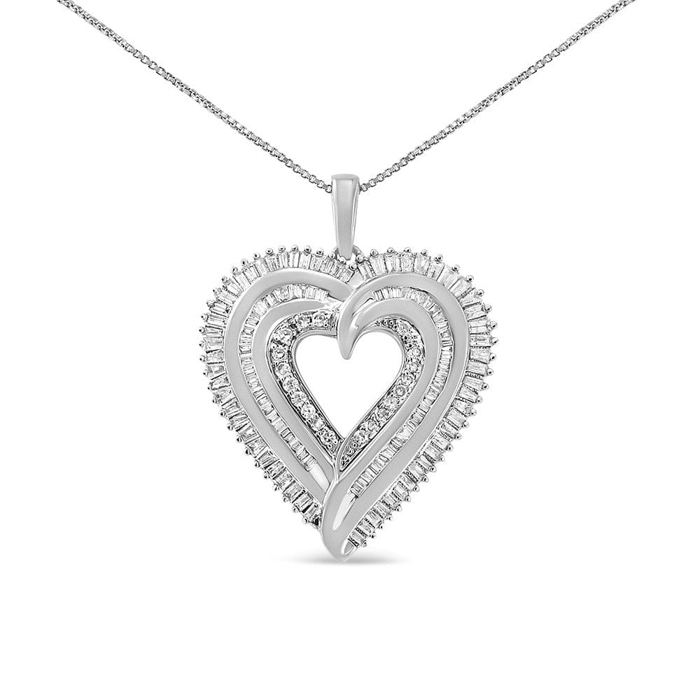.925 Sterling Silver 1 1/2 Cttw Baguette Diamond Composite Heart 18