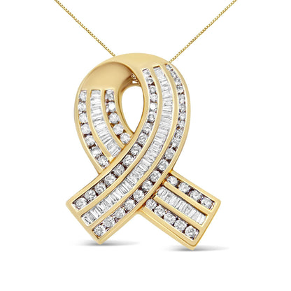 14K Yellow Gold 2 5/8 cttw Channel Set White Diamond Awareness Ribbon Pendant Necklace (G-H Color, VS1-VS2 Clarity) - NO CHAIN - Bijoux-NYC Direct