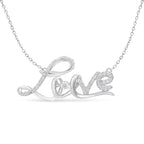 Silver 'LOVE' necklace on a white background
