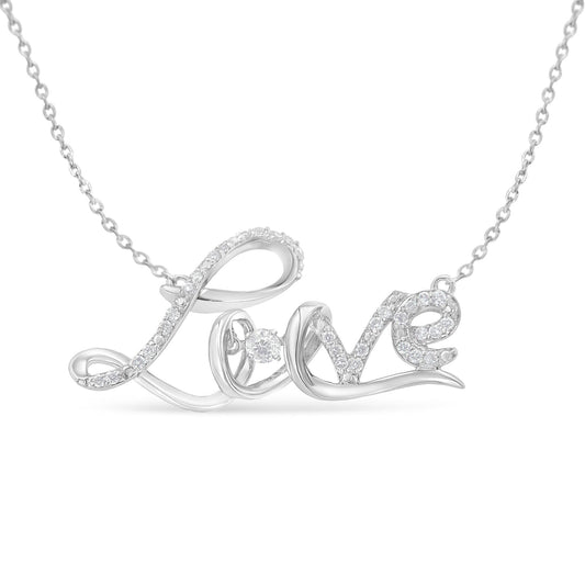 .925 Sterling Silver 1/4 Cttw Diamond Cursive "Love" 18" Pendant Necklace (H-I Color, I1-I2 Clarity) - Bijoux-NYC Direct