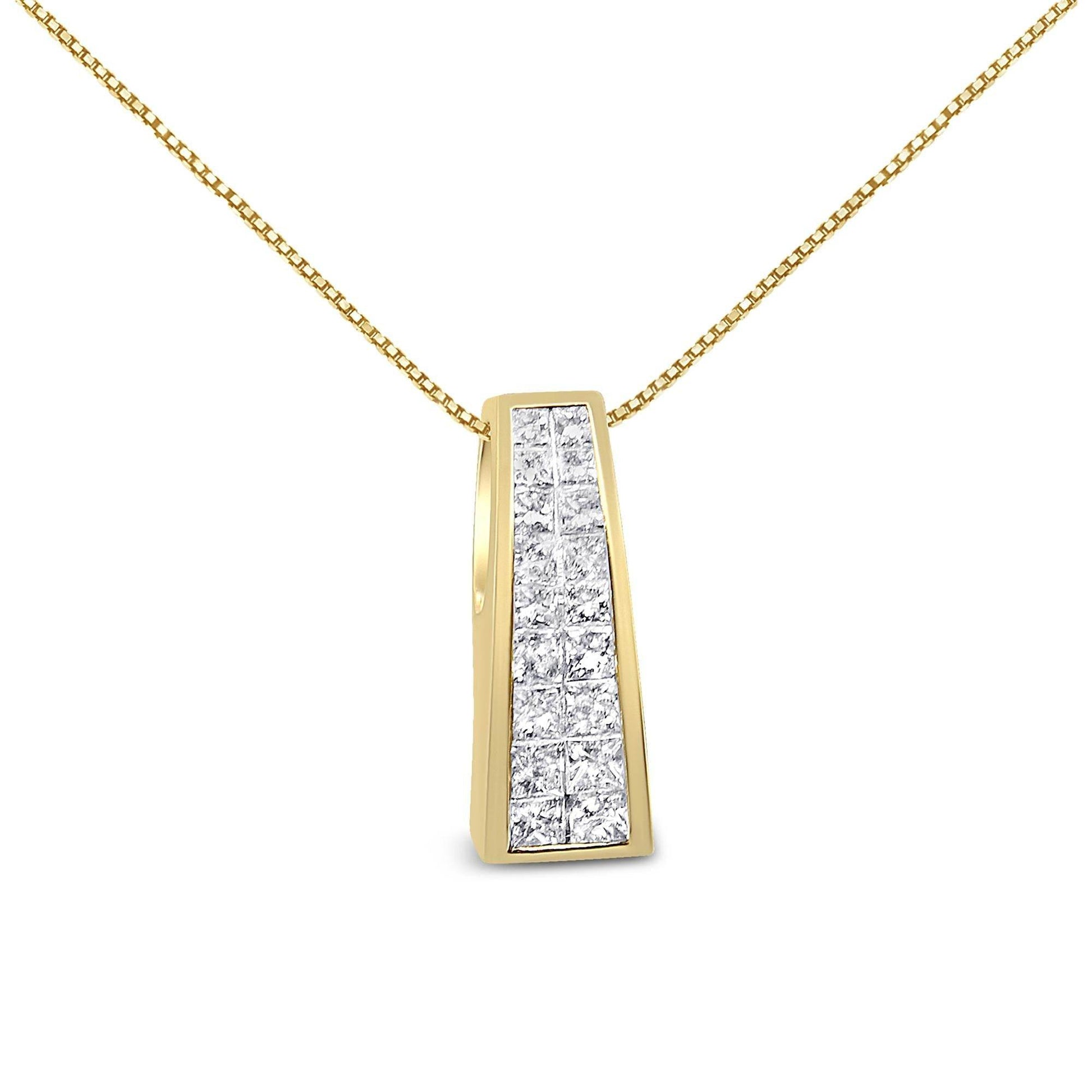 14K Yellow Gold 1 1/2 cttw Princess Cut Diamond Greek Column Pendant Necklace (G-H, VS1-VS2) - Bijoux-NYC Direct