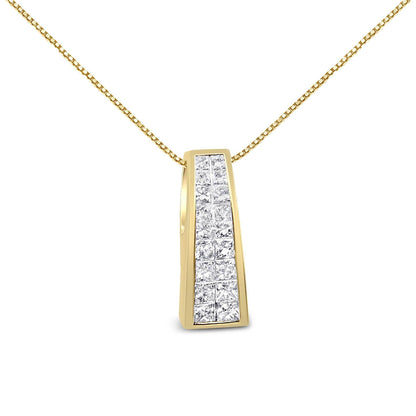 14K Yellow Gold 1 1/2 cttw Princess Cut Diamond Greek Column Pendant Necklace (G-H, VS1-VS2) - Bijoux-NYC Direct