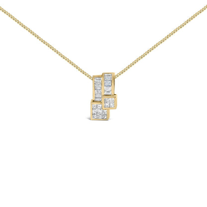 14K Yellow Gold 1 1/2 cttw Princess and Baguette Cut Diamond Geometric Pendant Necklace (H-I Color, VS1-VS2 Clarity) - Bijoux-NYC Direct
