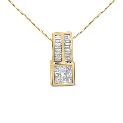 14K Yellow Gold 1 1/4 cttw Princess and Baguette Cut Geometric Inspired Diamond Pendant Necklace (H-I, VS1-VS2) - Bijoux-NYC Direct